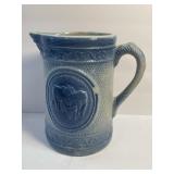 Antique Salt Glazed Blue and White Stoneware Cow