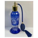 Vintage Blue And Clear Cut Glass Bohemian Perfume