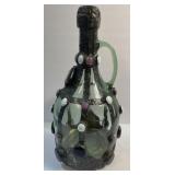 Antique Metal Encased Green Glass Wine Bottle