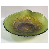 Northwood green carnival glass bowl in the