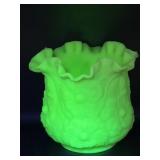 Vintage Fenton Green Ruffle Poppy Flower Frosted