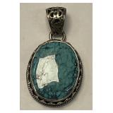 Turquoise Pendant, 925 Silver Pendant, Oval