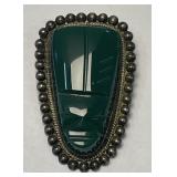 Carved Green Malachite Tribal Face Sterling