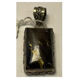 Black Copper Turquoise Pendant: Handmade 925