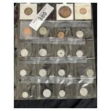 Sheet of 19 Assorted Foreign Coins