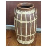 Vintage Terracotta/Rattan Floor Vase or Umbrella