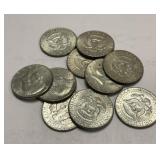 (10) Clad Half Dollars Containing 40% Silver