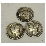 (3) Mercury Dimes 90% Silver