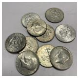 (10) Clad Half Dollars Containing 40% Silver