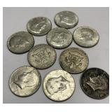 (10) Clad Half Dollars Containing 40% Silver