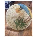 Vintage Chinese Oil Paper & Wood Umbrella Parasol