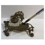 Antique Victorian Baroque Style Brass & Glass