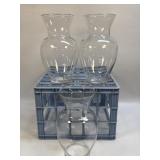 (B) Blue Plastic Crate With Three Clear Glass