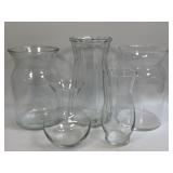 (B) 5 Clear Glass Vases As Pictured