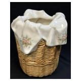 (B) Ceramic Planter/Vase Woven Basket With Draped