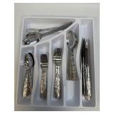 (B) White Cutlery Tray With Stainless Utensils As
