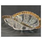 (B) Small Vintage Folded Glass Dish Gold Gilt