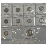 1 Silver Washington 25ï¿½, 9 Different Date Silver