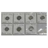 7 Silver Different Barber Dimes