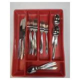 (B) Red Cutlery Tray With Stainless Utensils As