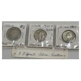 3 Different Silver Quarters As Pictured