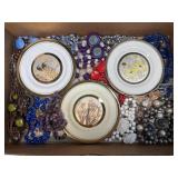 3 Chokin Wall Hanger Plates, Vintage Necklaces,