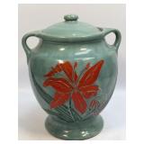 Vintage COOKIE JAR USA STONEWARE CROCK URN GREEN