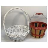 (A) Merry Christmas Wooden Bucket Wood Basket Red