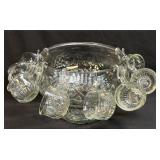 (K) Vintage Jeannette Glass Punch Bowl Set: Fruit