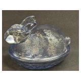 (K) LE Smith Blue Glass Bunny Rabbit on Nest