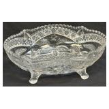 (L) Vintage Cut Glass Dish Decorative Star Leaf
