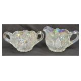 (L) McKee Glass Sunburst Creamer and Sugar Bowl