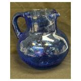 (L) Contemporary Bubble Cobalt Blue Glass Pitcher