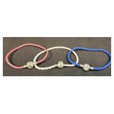 (I) 3 Braided "Love" Bracelets Marked 925 Silver