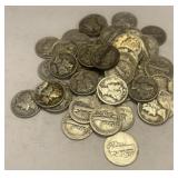 One Roll of 50 Silver Mercury Dimes 90% Silver