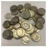One Roll of 50 Silver Roosevelt Dimes 90% Silver