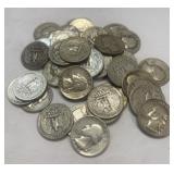 1 Roll of 40 Silver Washington Quarters 90%