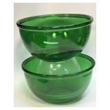 (L) Set of 2 Vintage FOREST GREEN 5in ROUND GLASS