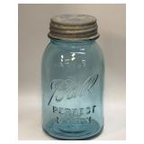 (L) Vintage Perfect Mason Jar Ball Blue Glass # 4