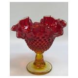 (H) Vintage Fenton Red/Orange (Amberina) Hobnail