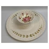 (K) White Ceramic Chip and Dip Serving Platter