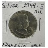 1949-S AU Silver Franklin Half Dollar