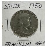 1950 AU Silver Franklin Half Dollar