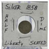 Silver 1858 Seated Liberty Half Dime