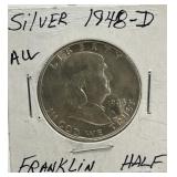 1948 -D AU Silver Franklin Half Dollar