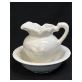 (K) Miniature Ceramic Pitcher And Bowl Stamped