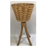 (J) Vintage 3 Leg Wood Wicker Style Plant Stand
