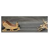 (M) Vintage Christmas Copper Sled Sleigh w/2