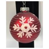 (J) Red and White Flocked Glass Christmas Ball