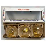 (J) Santa Land Set Of 3 Foil Hand Blown Glass